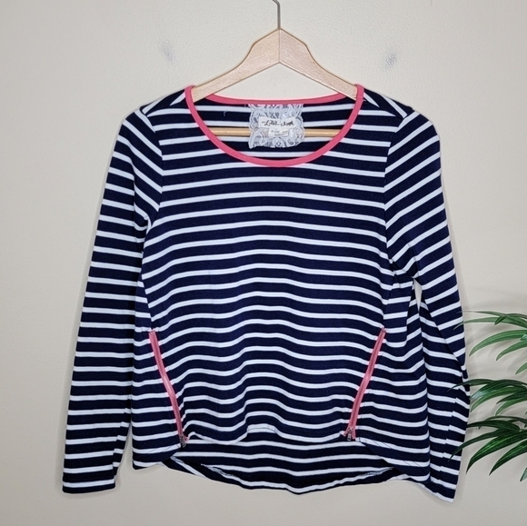 Anthropologie Lili's Closet | Navy & White Striped Top with Pink Trim - Picture 1 of 5
